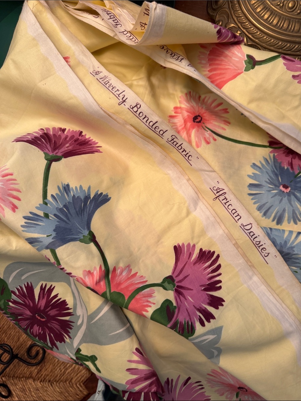 Waverley Bonded Fabric Yellow with COLORFUL AFRICAN  Daises 36 inches by 20ft